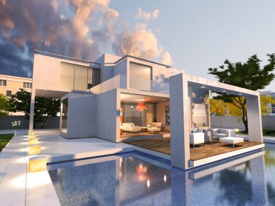 3D rendering of a magnificent modern house with pool
