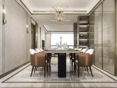 3d rendering dining set in modern luxury dining room