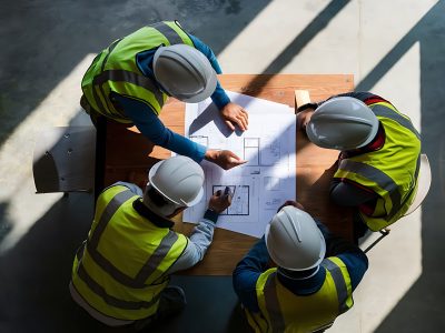 group-four-construction-workers-wearing-highvisibility-vests-white