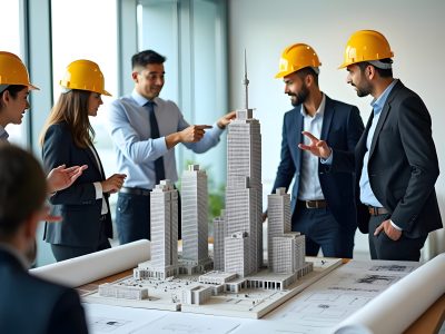 group-people-wearing-yellow-hard-hats-are-standing-around-table-with-building-background