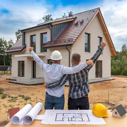 two-men-are-standing-front-house-with-word-hard-it